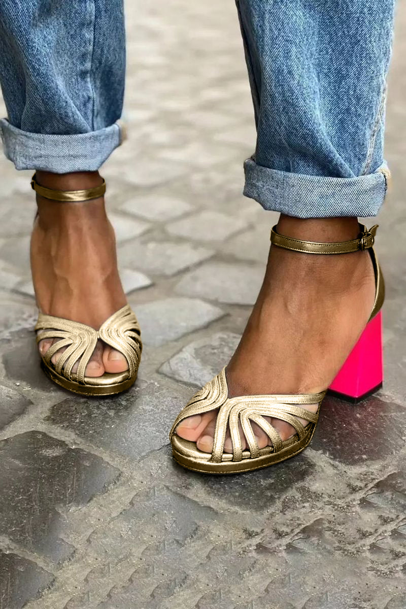Women's Bold Orthopedic Heels with Strap in Gold-coloured