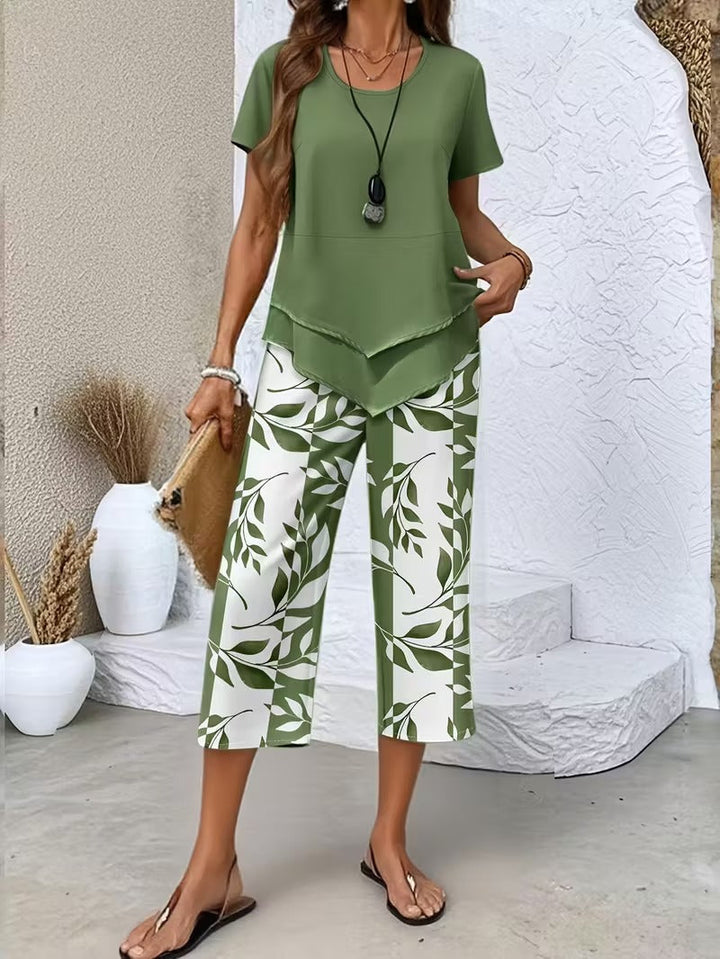 Women's Botanical Print Two-Piece Set in Green