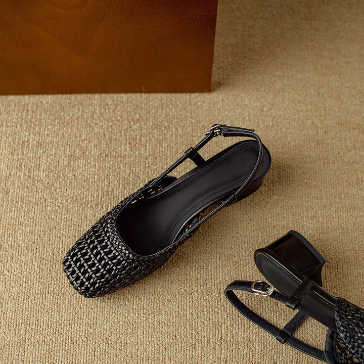 Women's Braided Slingback Sandals with Block Heel in Black