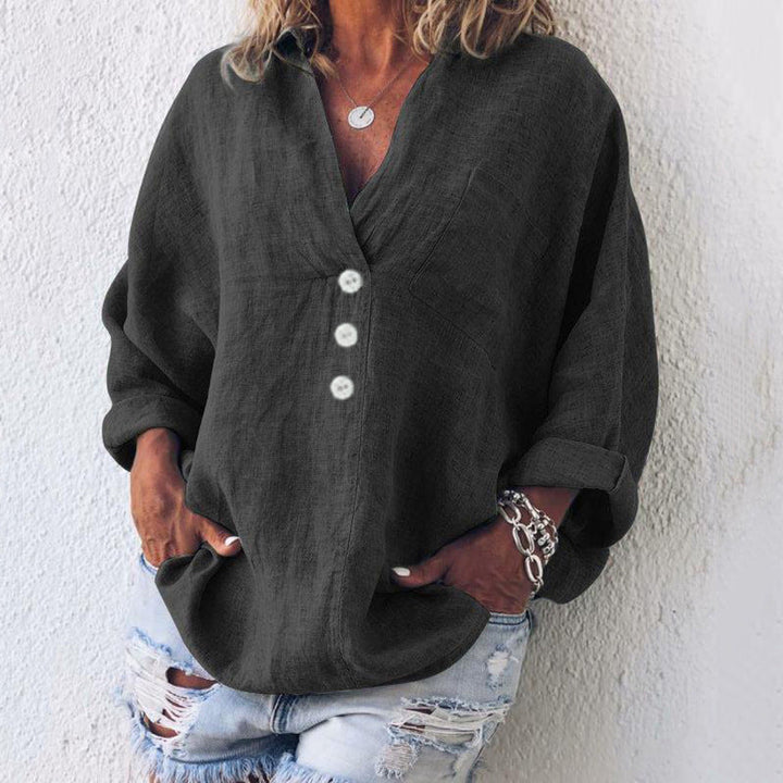 Women's Breathable Cotton-Linen Pullover in Black