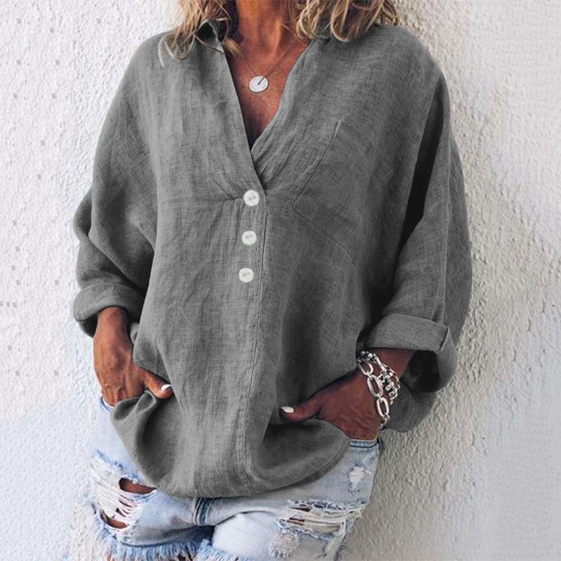 Women's Breathable Cotton-Linen Pullover in Grey