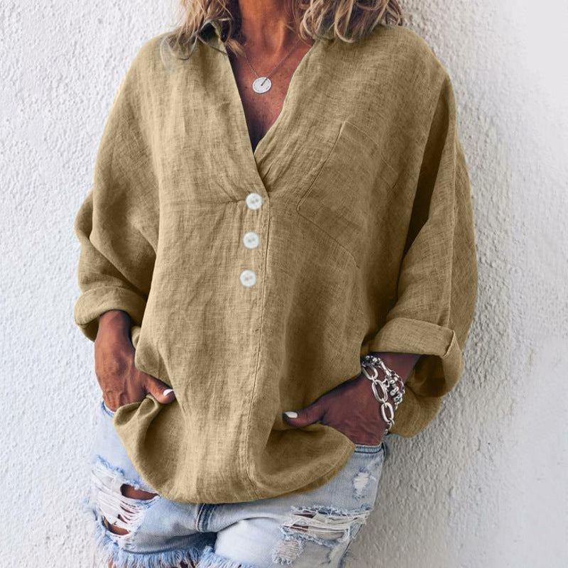 Women's Breathable Cotton-Linen Pullover in Khaki