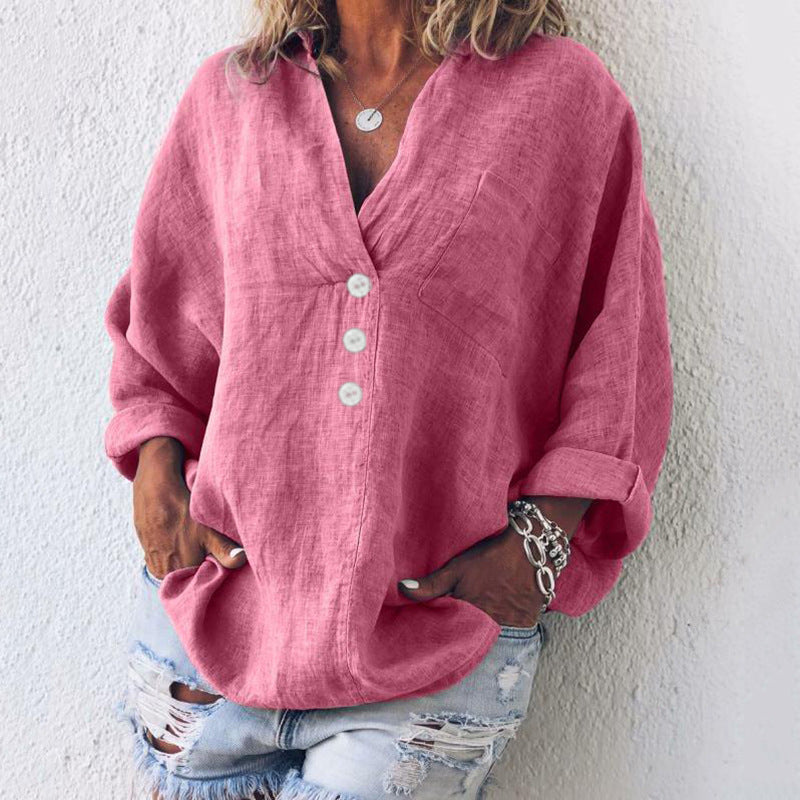 Women's Breathable Cotton-Linen Pullover in Pink