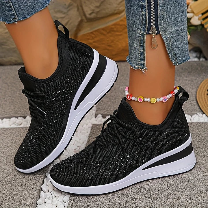 Women's Breathable Orthopedic Knit Sneaker in Black