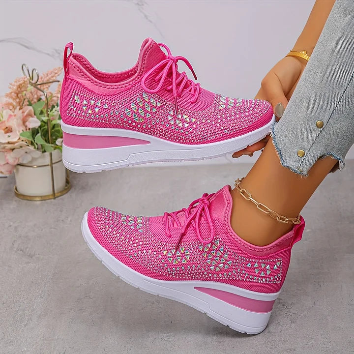 Women's Breathable Orthopedic Knit Sneaker in Dark Pink