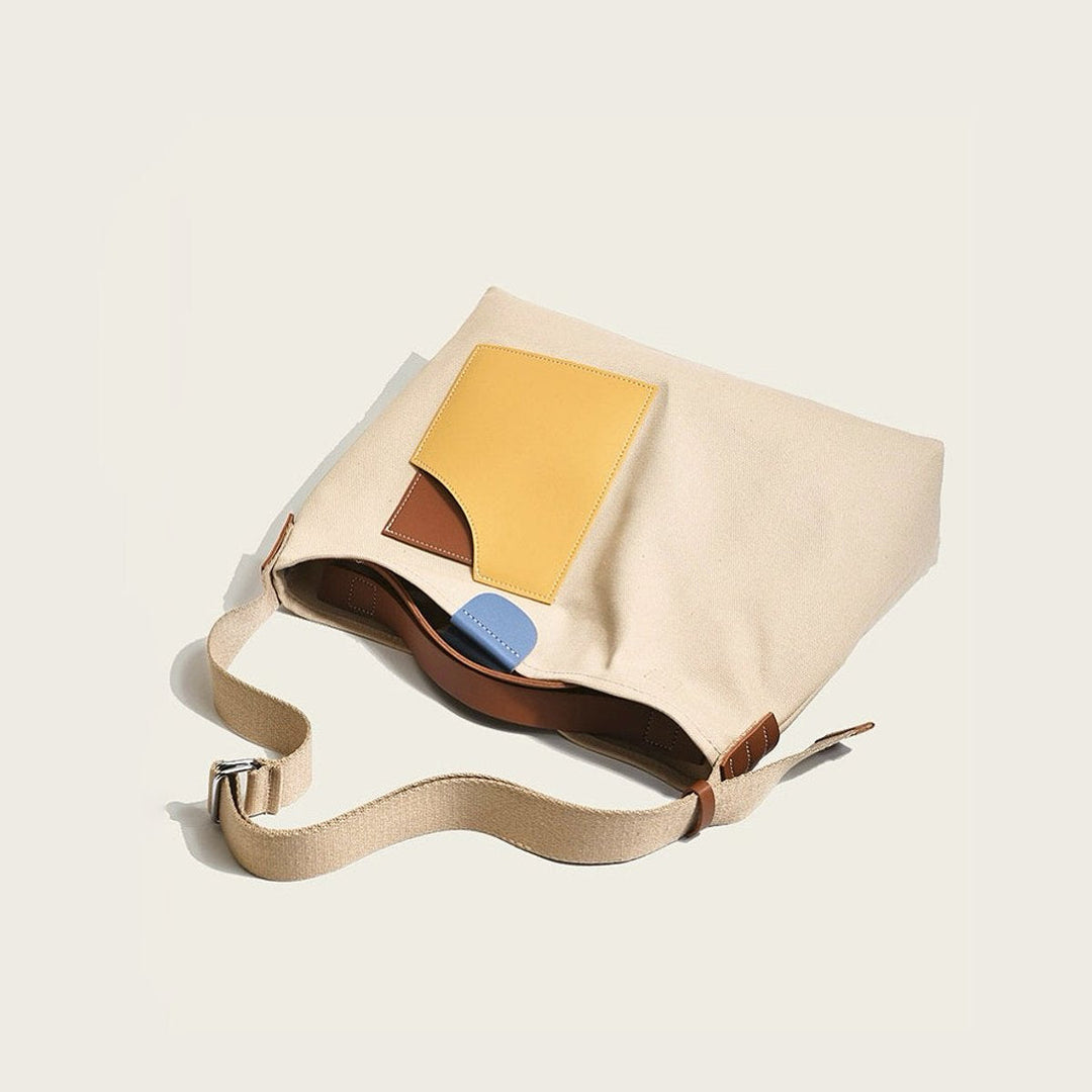 Women's Canvas Shoulder Bag Colour-Block Pocket (2)