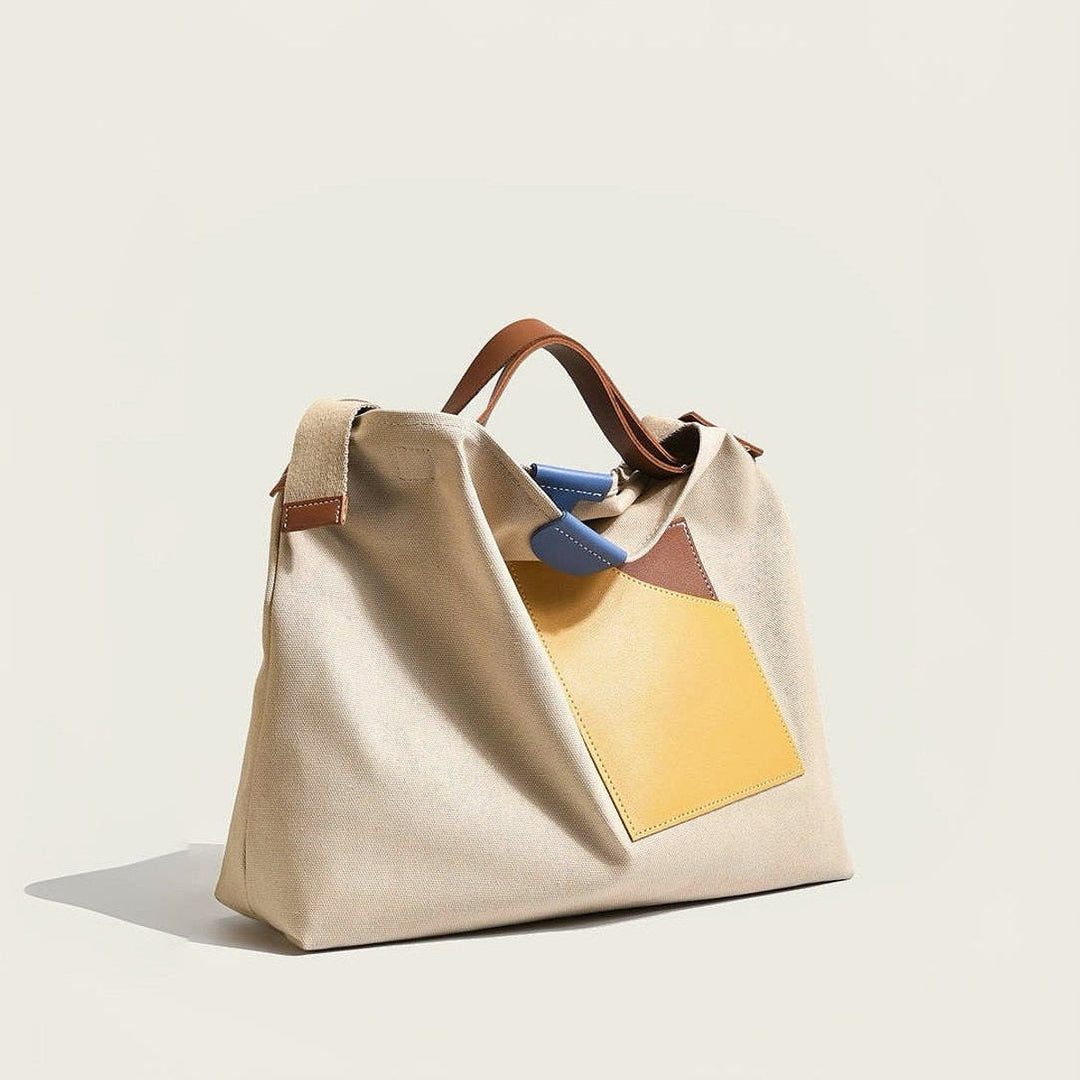 Women's Canvas Shoulder Bag Colour-Block Pocket (3)