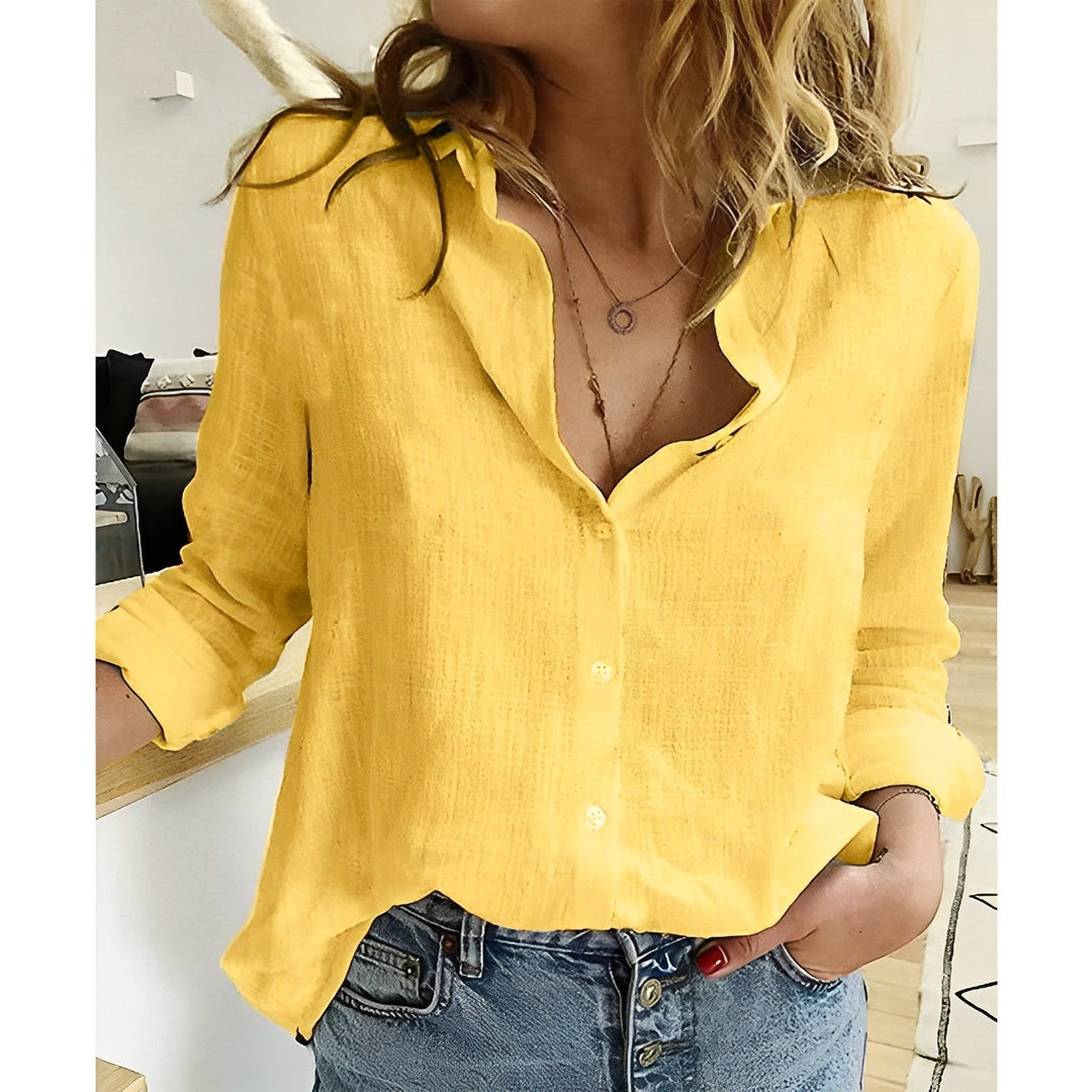 Women's Casual Button-Down Blouse for Summer in Yellow