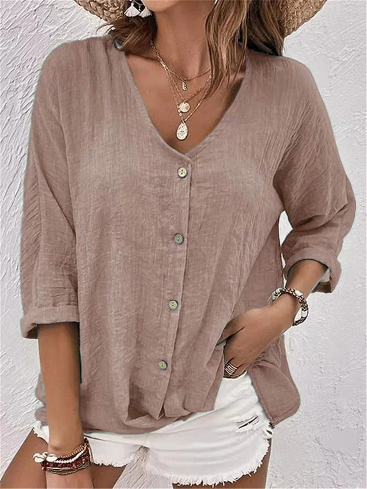 Women's Casual Cotton Crinkle Blouse in Light Brown