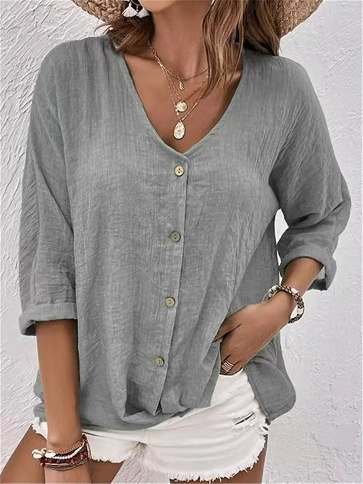Women's Casual Cotton Crinkle Blouse in Light Grey
