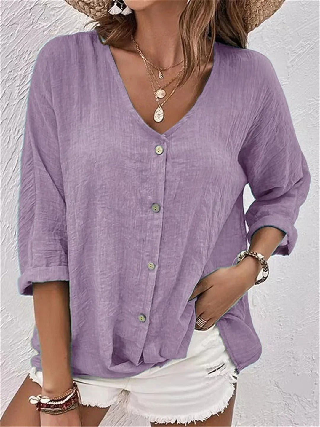 Women's Casual Cotton Crinkle Blouse in Light Purple