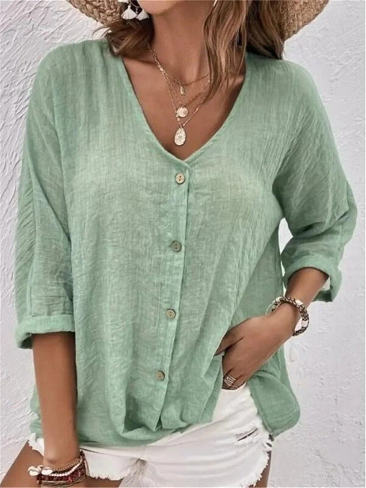 Women's Casual Cotton Crinkle Blouse in Mint green
