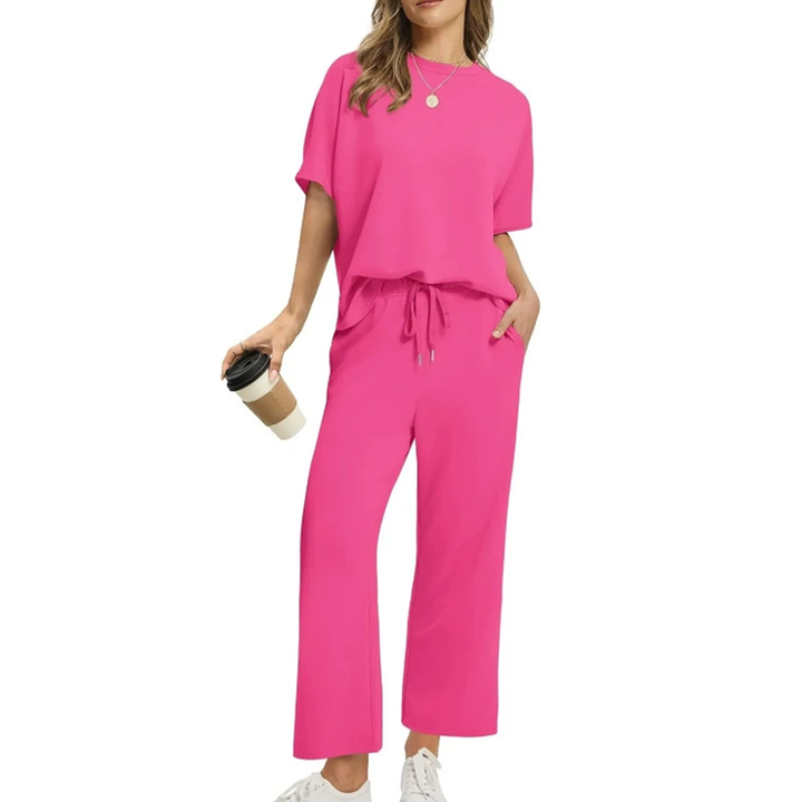 Women's Casual Cotton Top and Pants Set in Rotrose