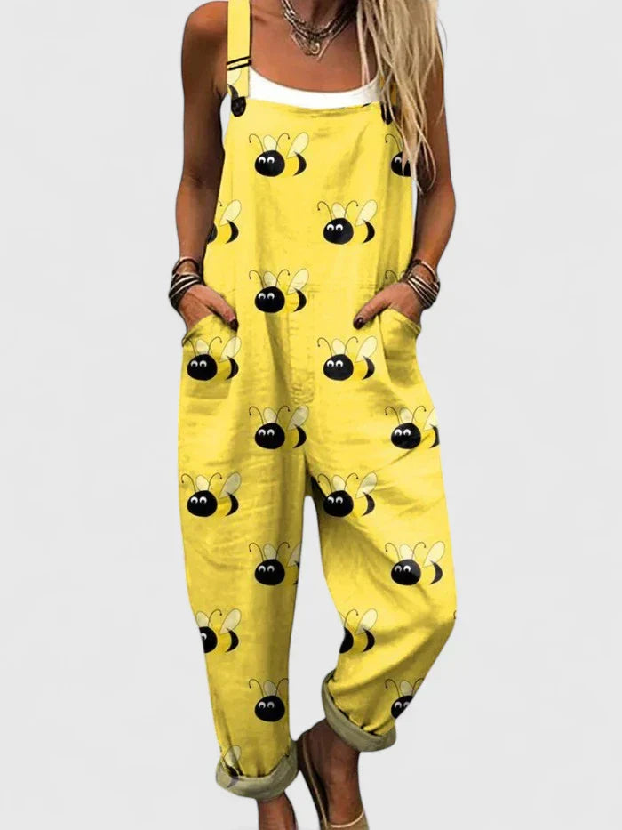 Women's Casual Jumpsuit with Bee Print in Multicolour
