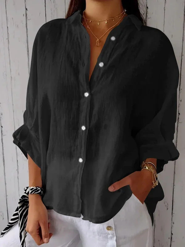 Women's Casual Linen Blouse for Summer in Black