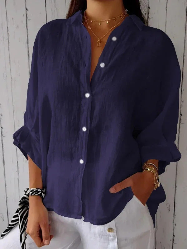 Women's Casual Linen Blouse for Summer in Dark blue