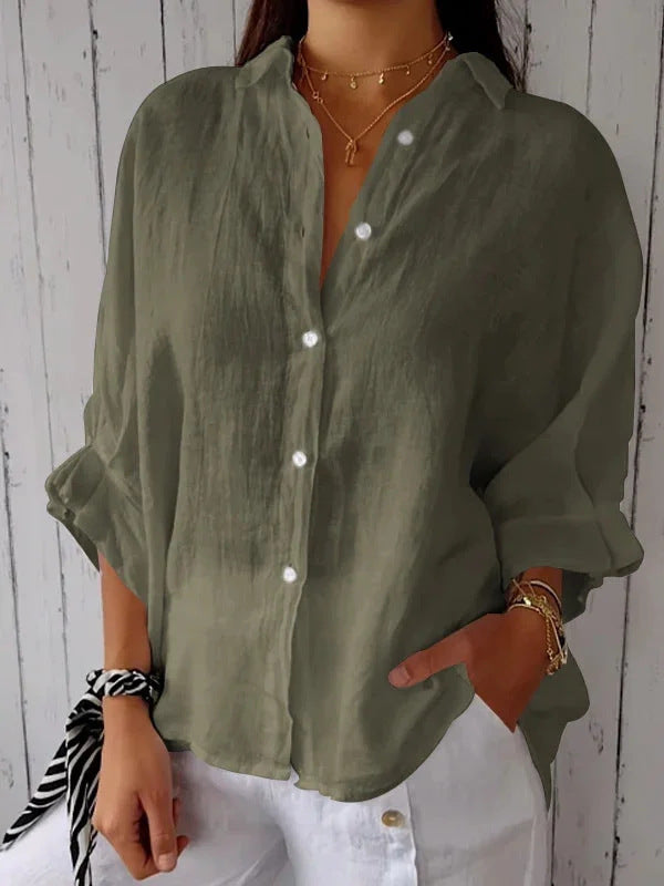 Women's Casual Linen Blouse for Summer in Olive green