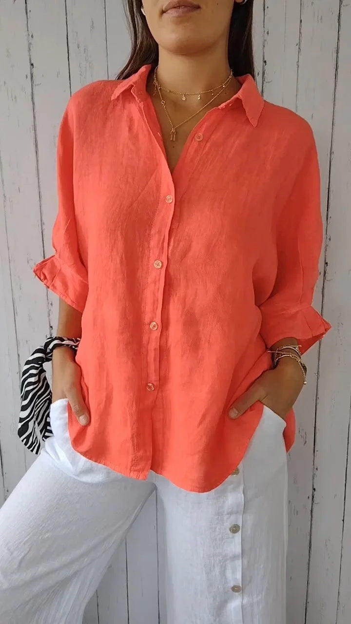 Women's Casual Linen Blouse for Summer in Orange red
