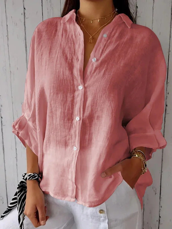 Women's Casual Linen Blouse for Summer in Pink