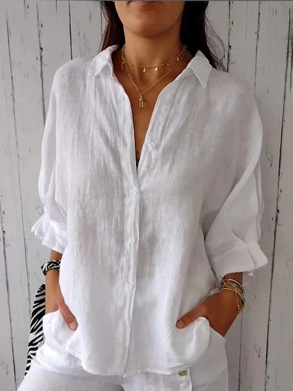 Women's Casual Linen Blouse for Summer in White