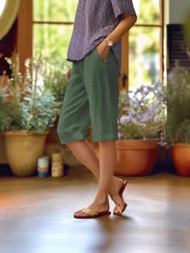 Women's Casual Linen Pants for Summer in Green