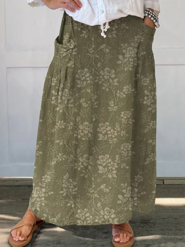 Women's Casual Linen Skirt for Summer Days in Green