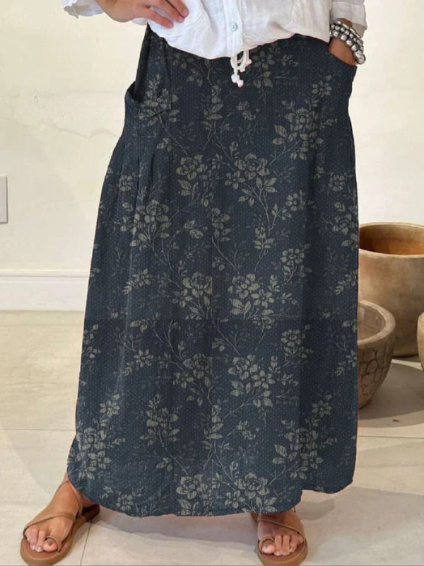 Women's Casual Linen Skirt for Summer Days in NavyBlue