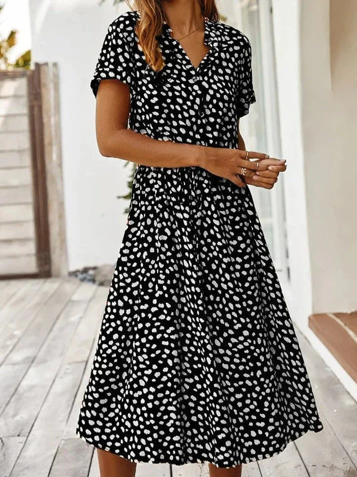 Women's Casual Polka Dot Dress for Summer in Black