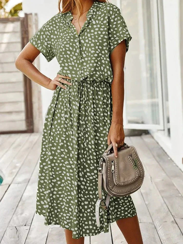 Women's Casual Polka Dot Dress for Summer in Green