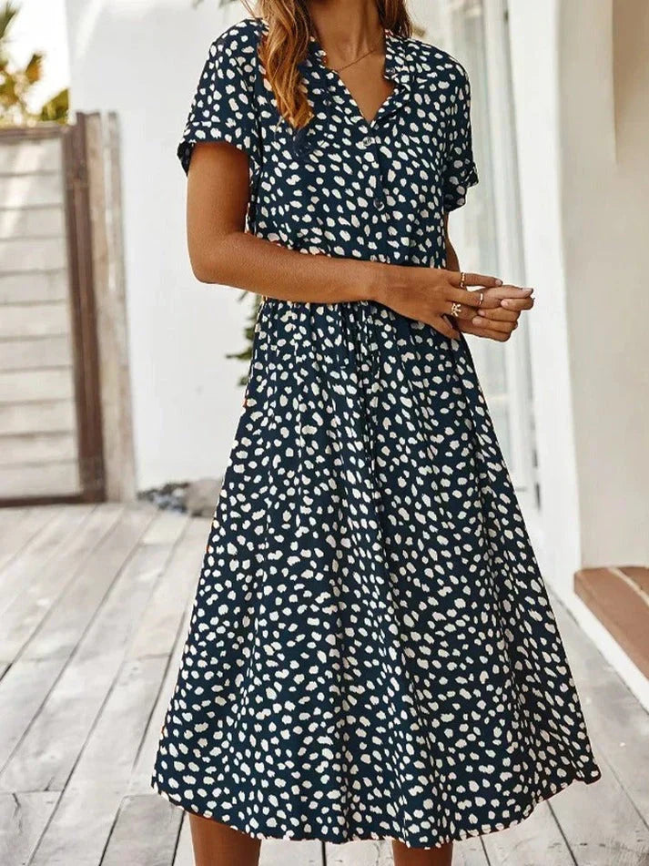 Women's Casual Polka Dot Dress for Summer in Navy Blue