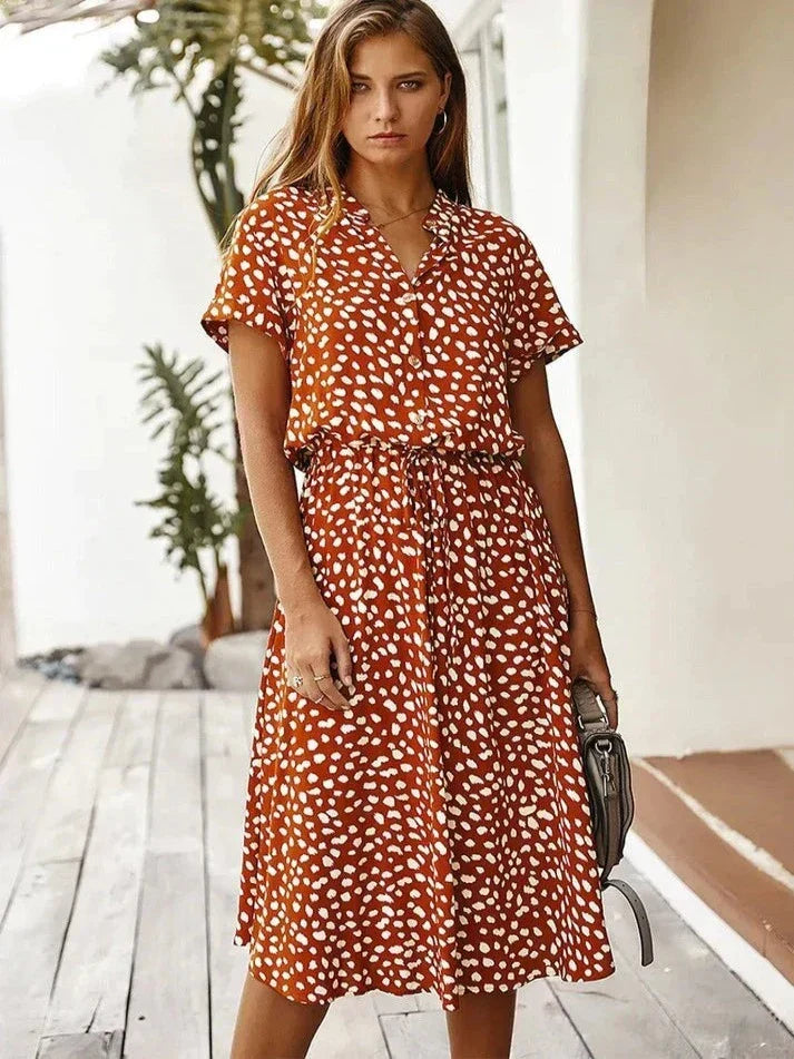 Women's Casual Polka Dot Dress for Summer in Orange/Red