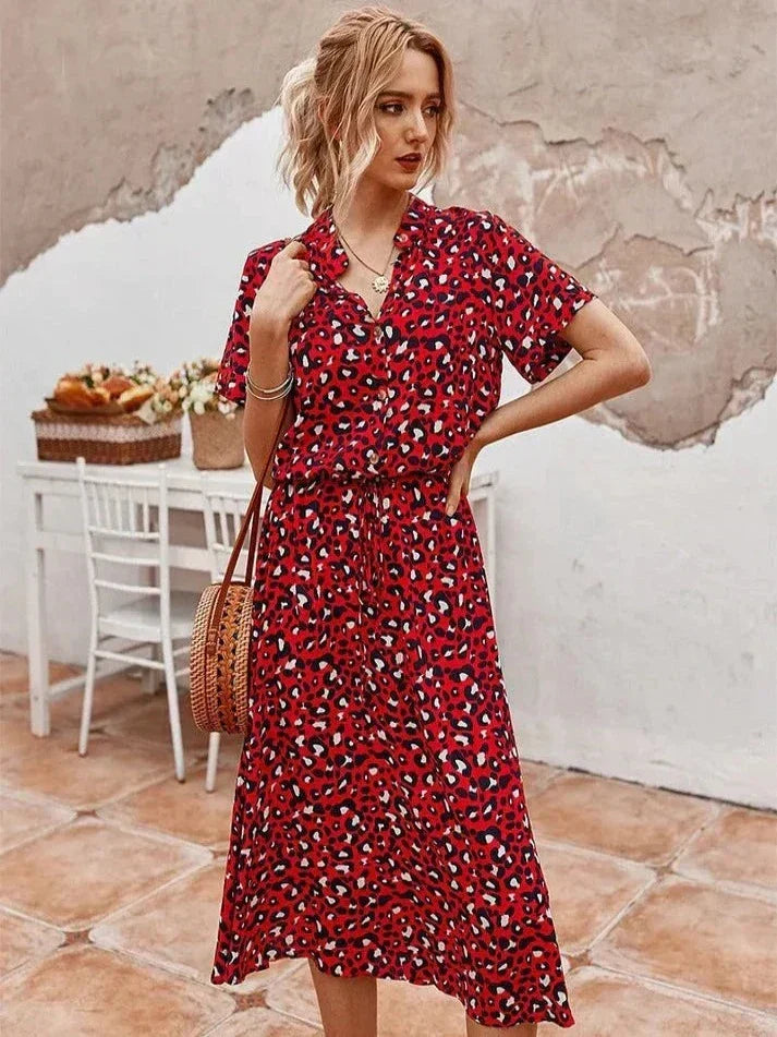 Women's Casual Polka Dot Dress for Summer in Red