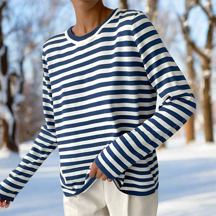 Women's Casual Striped Longsleeve Shirt in Azurblau