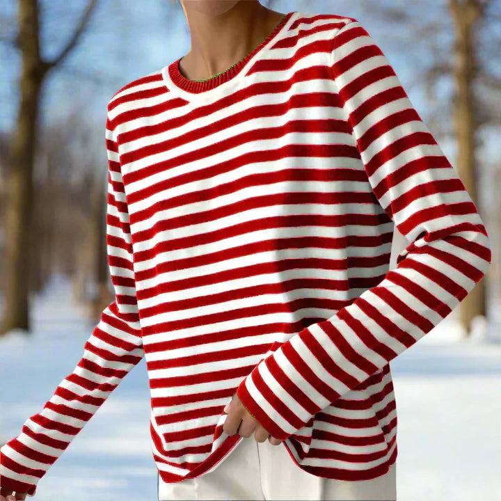 Women's Casual Striped Longsleeve Shirt in Kardinalrot