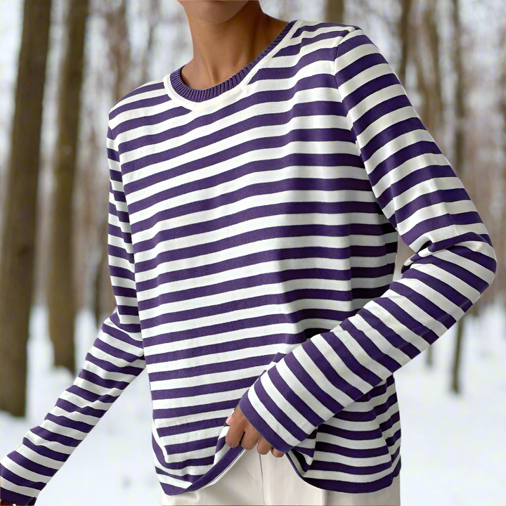 Women's Casual Striped Longsleeve Shirt in Königliches Flieder