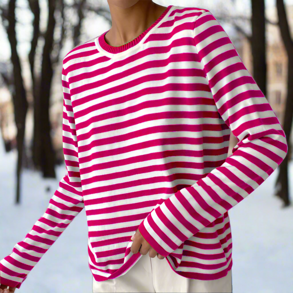 Women's Casual Striped Longsleeve Shirt in Korallenrosa