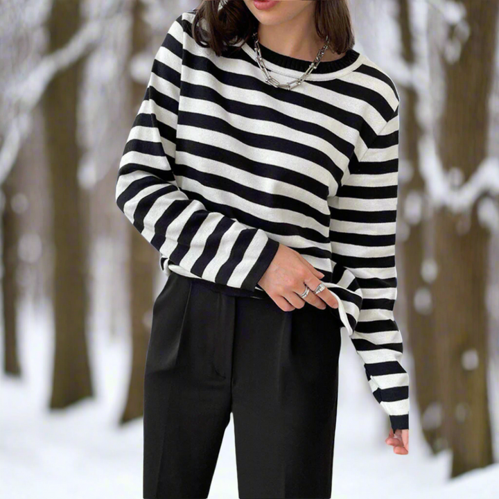 Women's Casual Striped Longsleeve Shirt in Mitternachtsschwarz