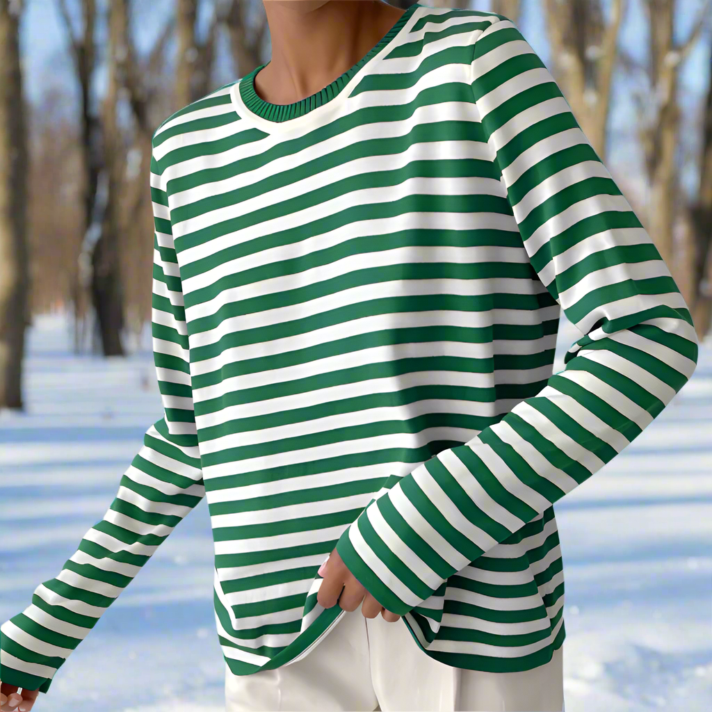 Women's Casual Striped Longsleeve Shirt in Saphirgrün