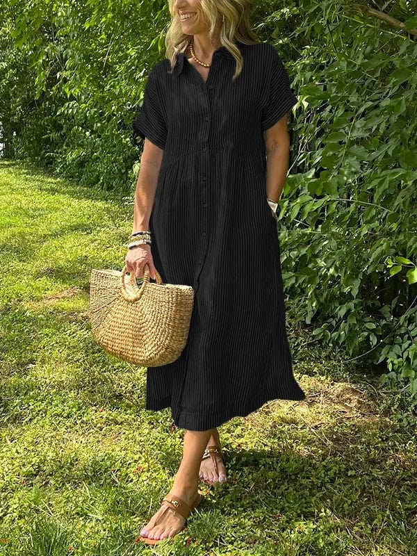 Women's Casual Striped Midi Beach Dress in Black