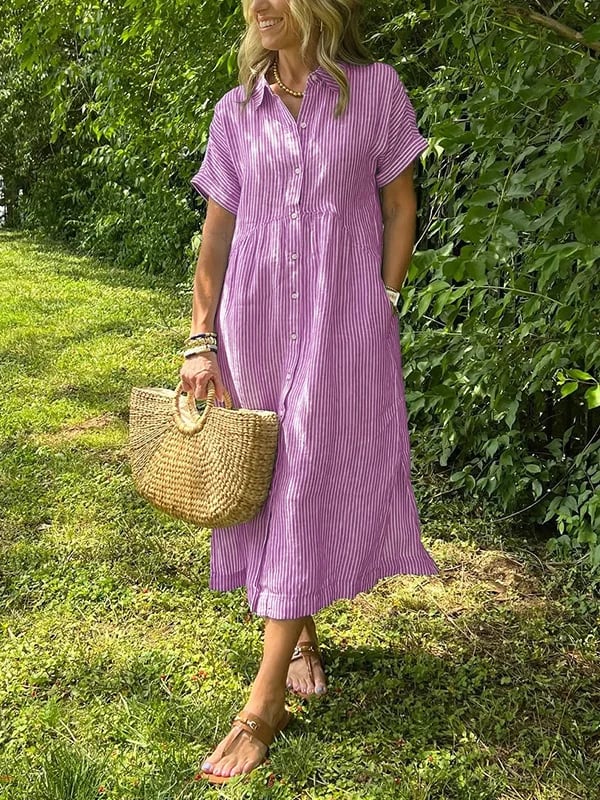 Women's Casual Striped Midi Beach Dress in Pink