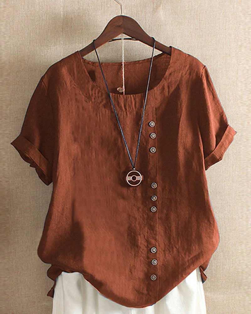 Women's Casual Summer Blouse with Buttons in Brown