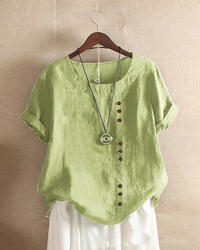 Women's Casual Summer Blouse with Buttons in Green