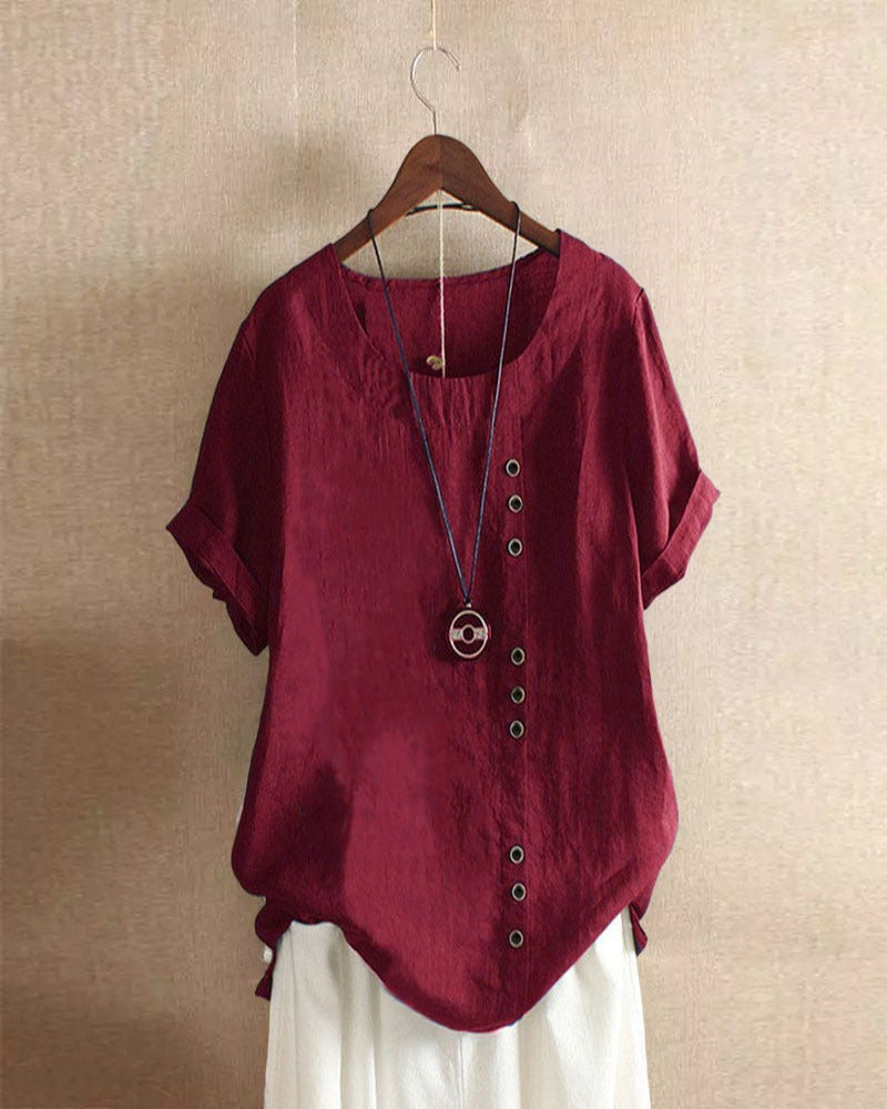 Women's Casual Summer Blouse with Buttons in Red