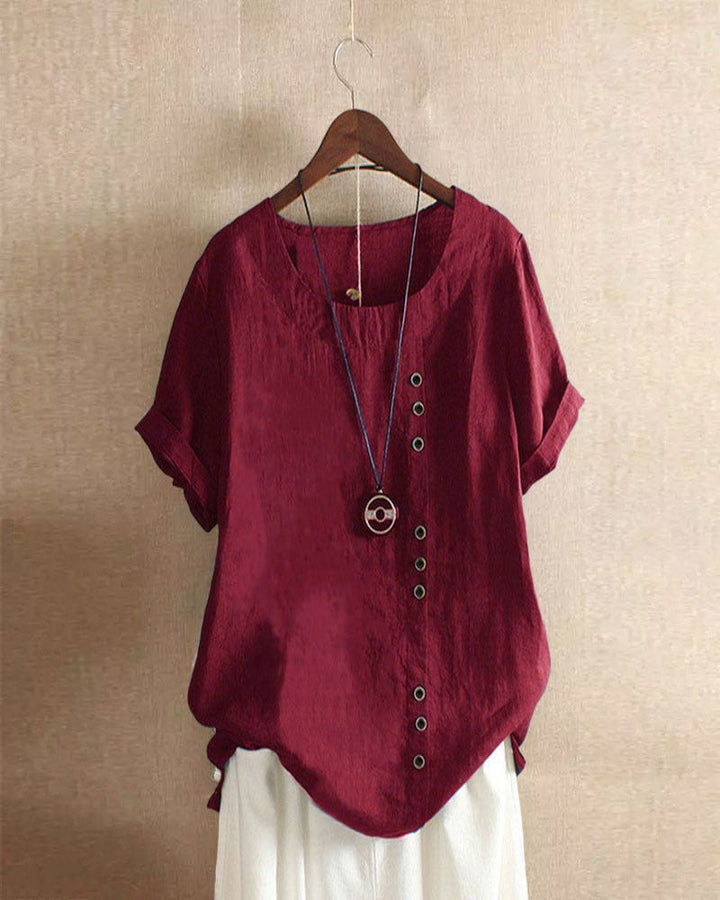 Women's Casual Summer Blouse with Buttons in Red