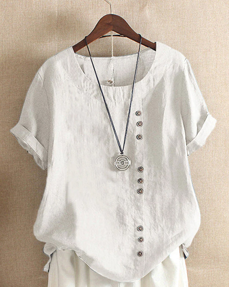 Women's Casual Summer Blouse with Buttons in White