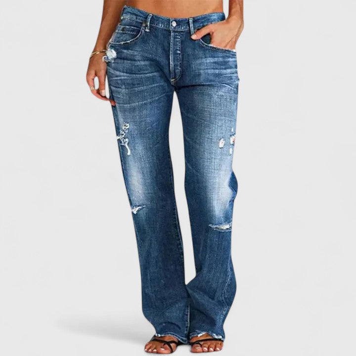 Women's Casual Vintage Wash Jeans in Dark Blue