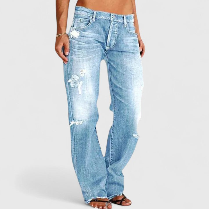 Women's Casual Vintage Wash Jeans in Light Blue