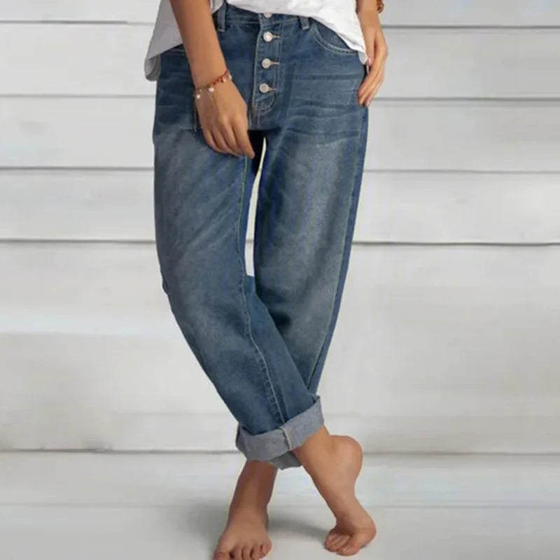 Women's Classic Button-Fly Wide-Leg Jeans in Blue 1