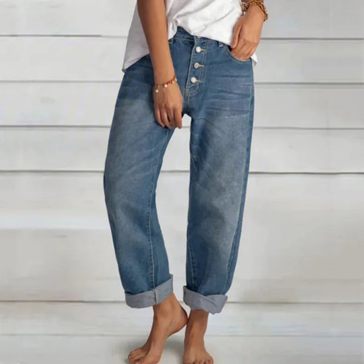 Women's Classic Button-Fly Wide-Leg Jeans in Blue 2