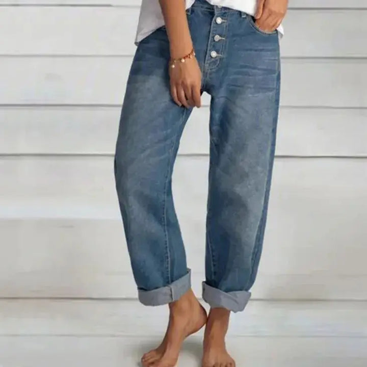 Women's Classic Button-Fly Wide-Leg Jeans in Blue 3
